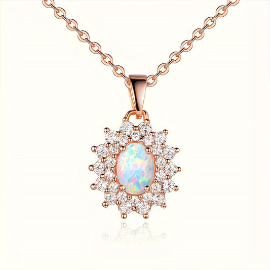 Sunflower White Fire Opal CZ Pendant Necklace| Wholesale Opal Jewelry | Bo Cheng Jewelry