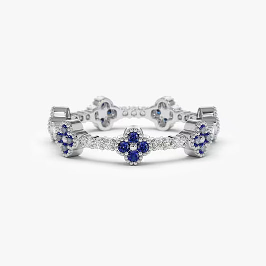 Wholesale 925 Sterling Silver Four-Leaf Clover Zircon Ring Light Luxury Four-Leaf Clover