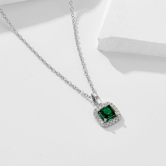 925 Sterling Silver Square Emerald Green CZ Pendant Necklace | Vintage Retro Style | Gold & White | Wholesale | Bo Cheng Jewelry