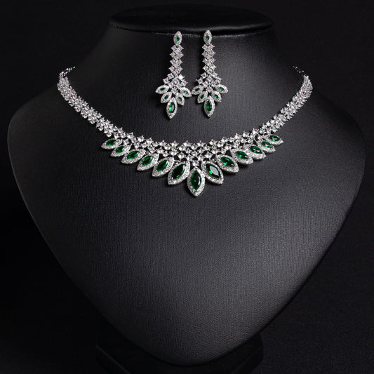 Green CZ Korean Style Necklace 18K Gold Plated OEM