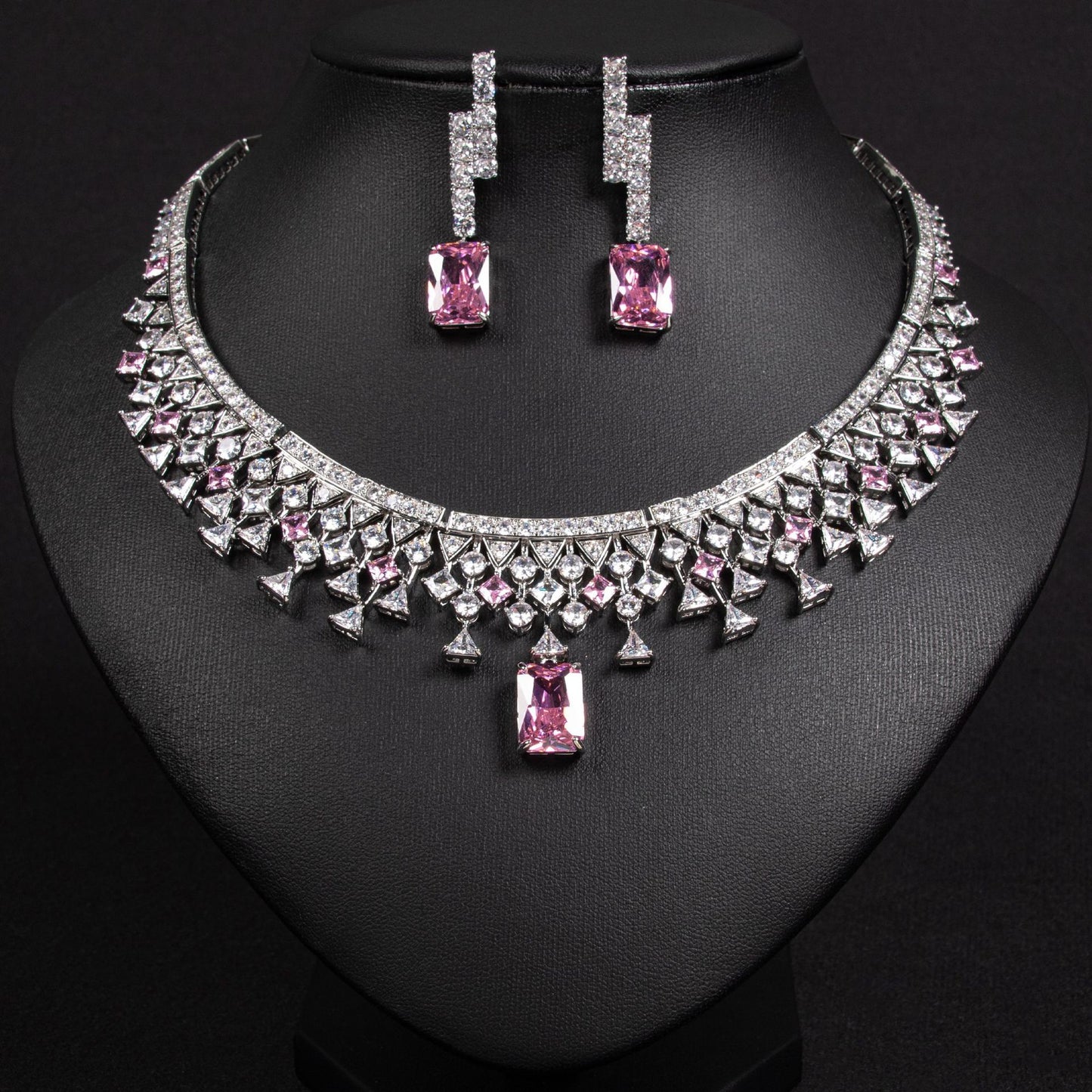 Pink CZ Simple Bridal Set Gold Plated Wholesale