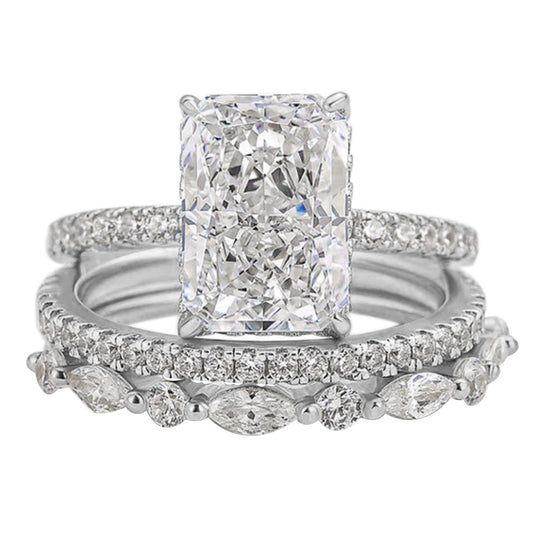 Wholesale 925 Sterling Silver Ice Flower Cut CZ Ring Set European American Light Luxury