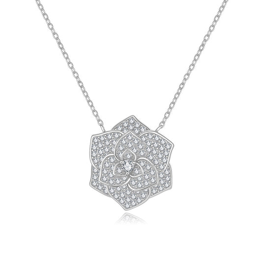925 Silver Ins Flower Necklace | Moissanite or CZ | Logo Engrave | Wholesale