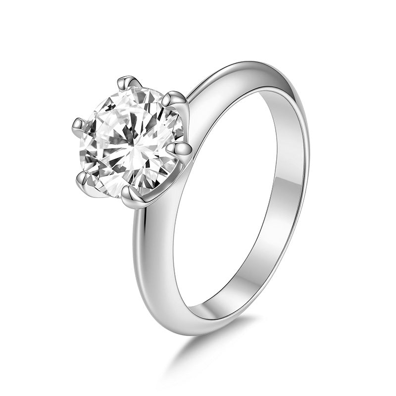 925 Silver 6-Prong Round Ring | Moissanite or CZ