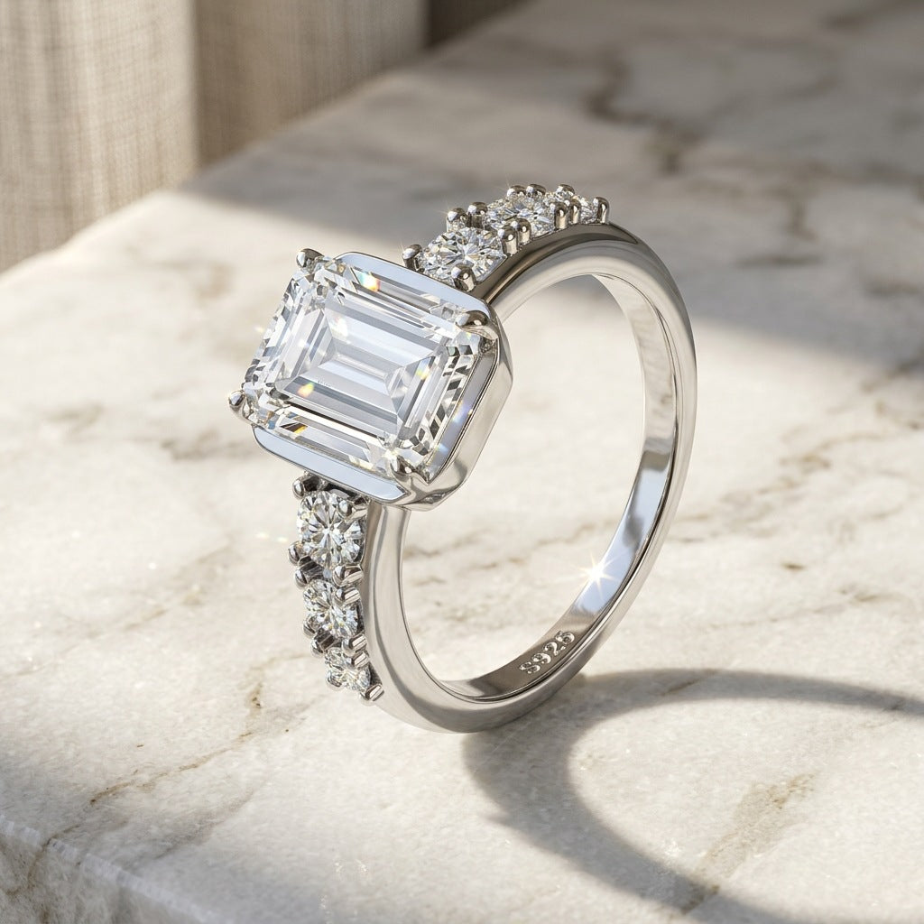 925 Silver Light Luxury 3CT Emerald Ring | Moissanite or CZ