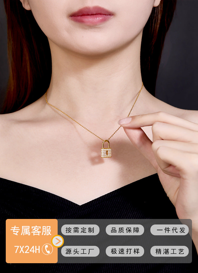925 Silver Micro-Inlaid Love Lock Necklace | Moissanite or CZ | Wholesale