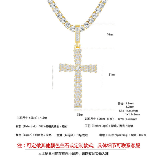 925 Silver Trendy Cross Necklace | Moissanite or CZ | Wholesale