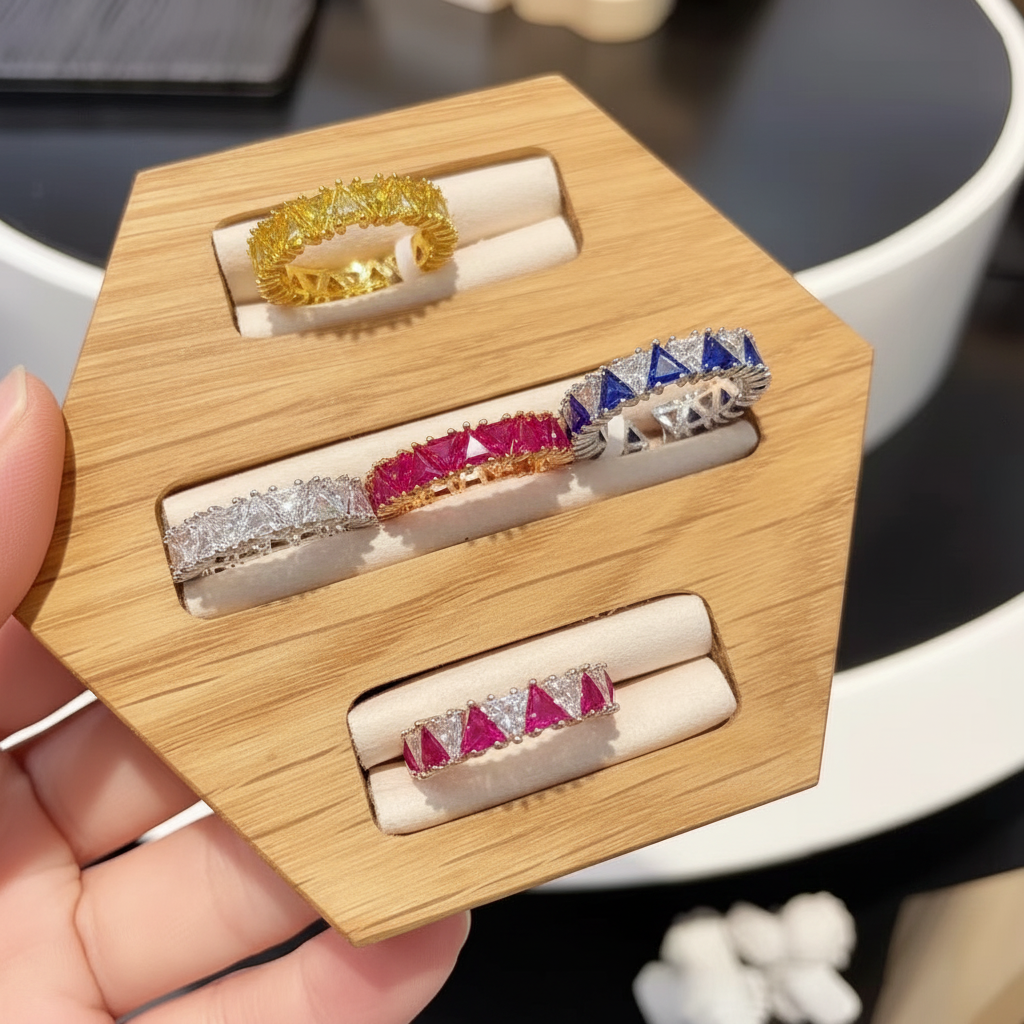 Triangle CZ Eternity Band Ring | Multi-Color Wholesale Fashion Ring | Bo Cheng Jewelry