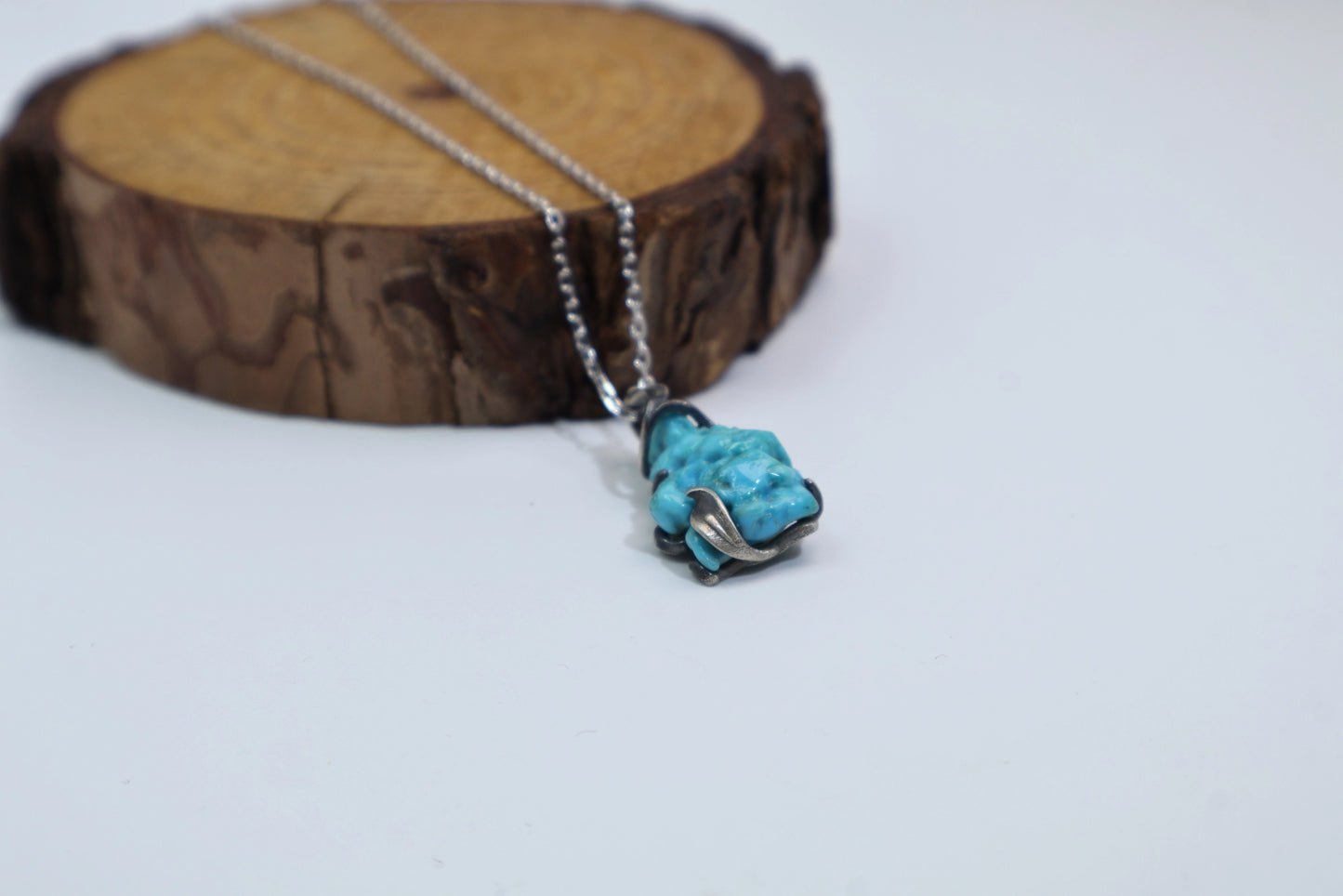 Raw Turquoise  Necklace 925 silver