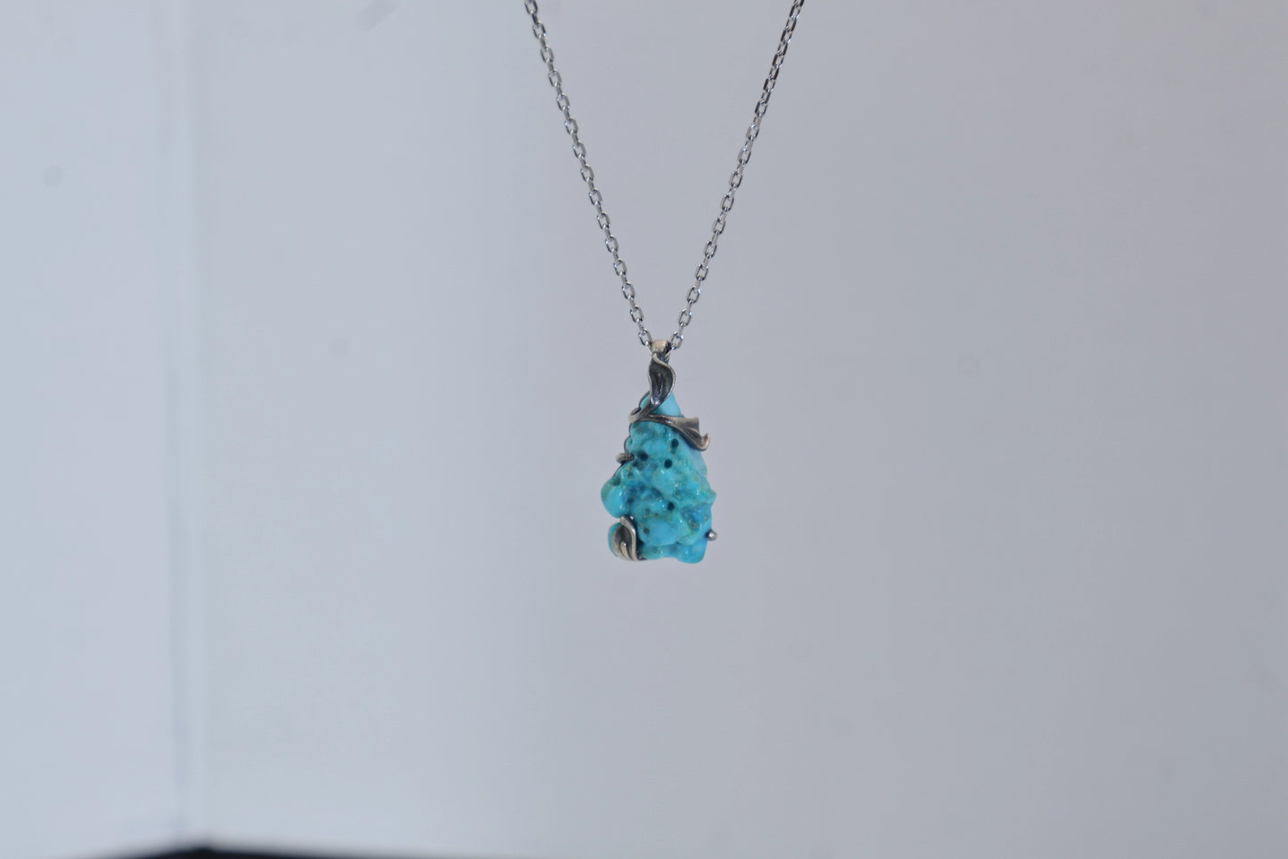 Raw Turquoise  Necklace 925 silver