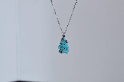 Raw Turquoise  Necklace 925 silver