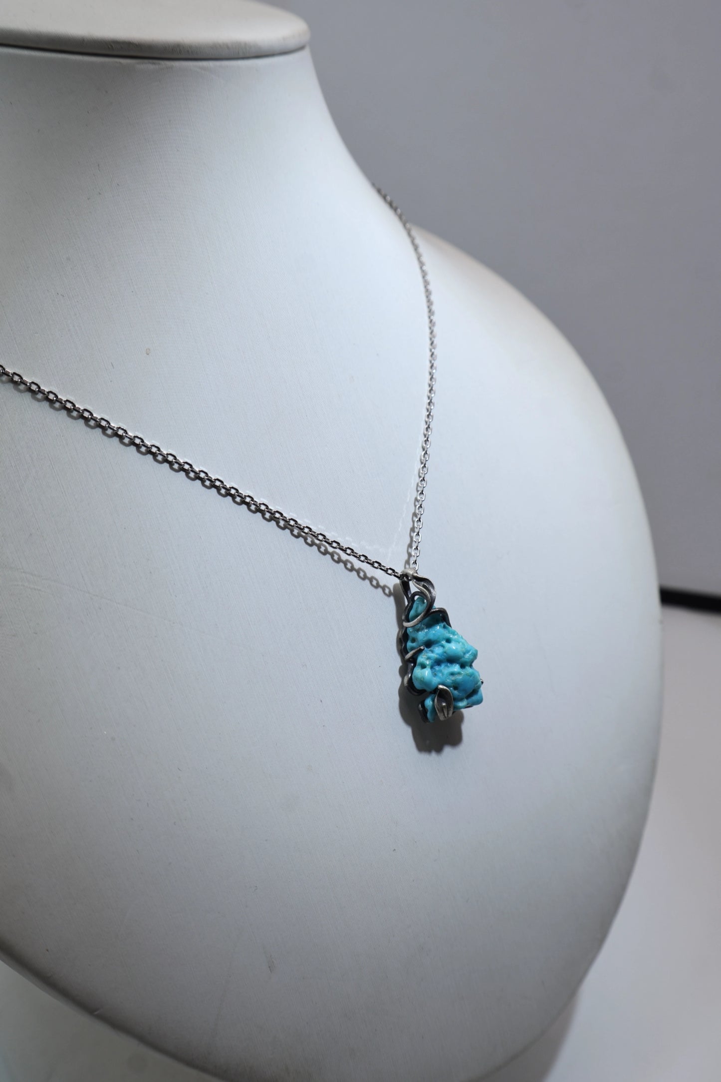 Raw Turquoise  Necklace 925 silver