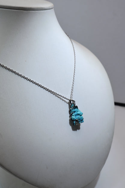 Raw Turquoise  Necklace 925 silver