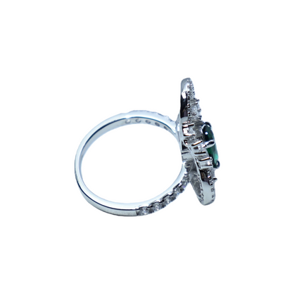 Green Zircon Triple Ring Sterling Silver Ring | White Gold Plated with Teardrop-Shaped Zircon Accents