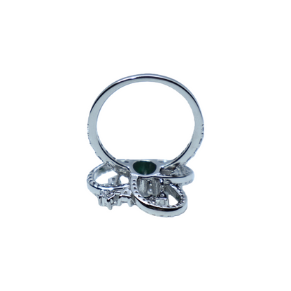 Green Zircon Triple Ring Sterling Silver Ring | White Gold Plated with Teardrop-Shaped Zircon Accents