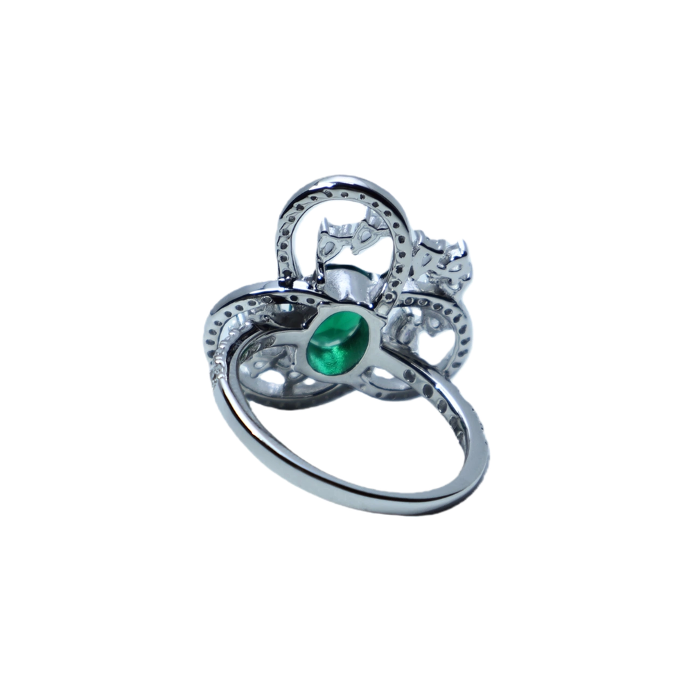 Green Zircon Triple Ring Sterling Silver Ring | White Gold Plated with Teardrop-Shaped Zircon Accents