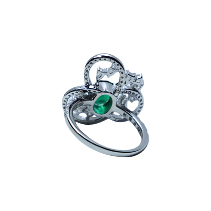 Green Zircon Triple Ring Sterling Silver Ring | White Gold Plated with Teardrop-Shaped Zircon Accents