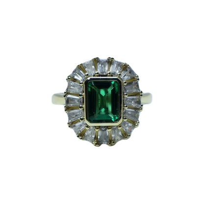 1CT Cultured Emerald Copper Ring | Gold-Plated Rectangular Zircon Halo Closed-Band Ring