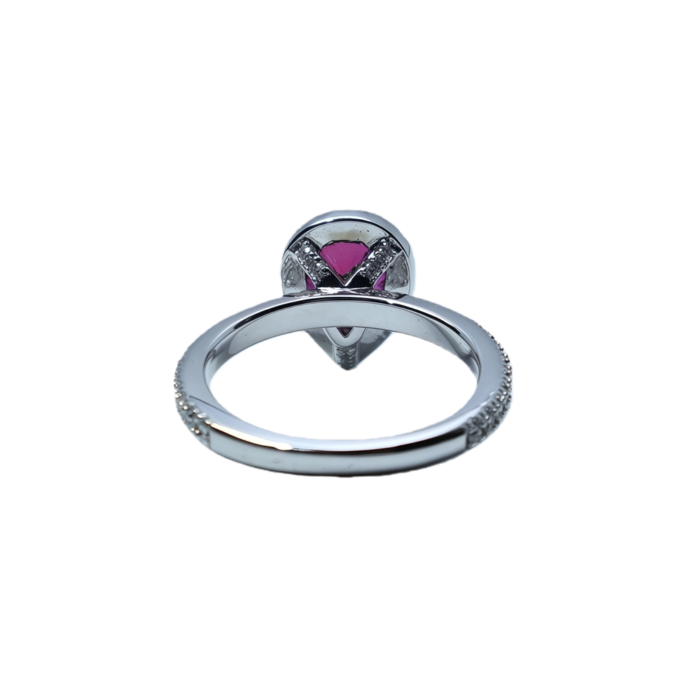 Teardrop Red Corundum Sterling Silver Ring | White Gold-Plated Zircon Halo Pavé Adjustable Open Band Ring
