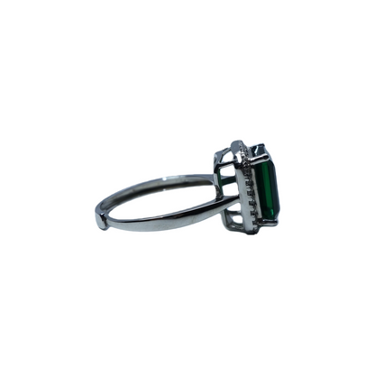 2.5 CTSquare-Cut Cultured Emerald Sterling Silver Ring | White Gold-Plated Zircon Halo Closed-Back Ring