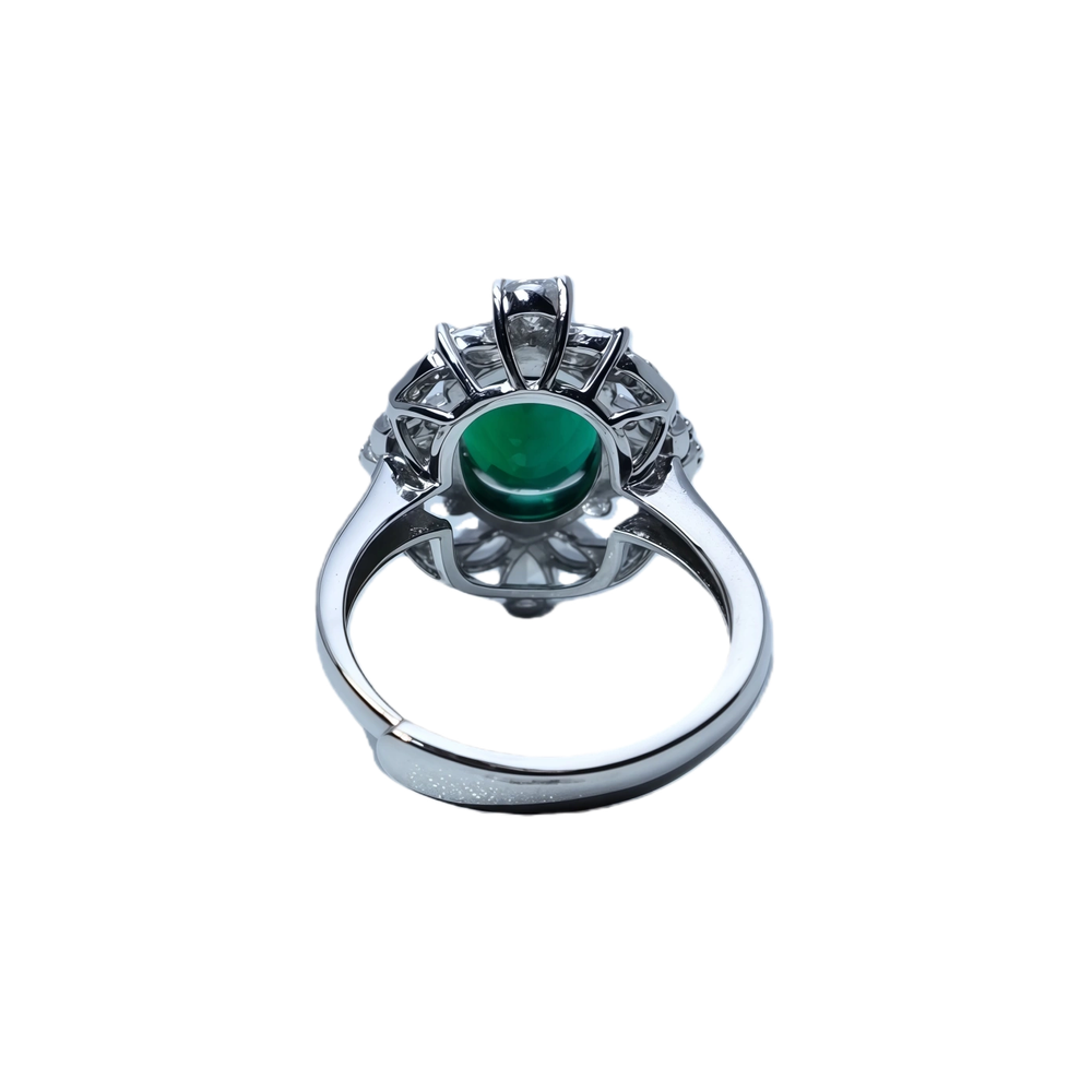 2.5CT Cultured Emerald Sterling Silver Ring | White Gold-Plated Teardrop Zirconia Halo Split Band