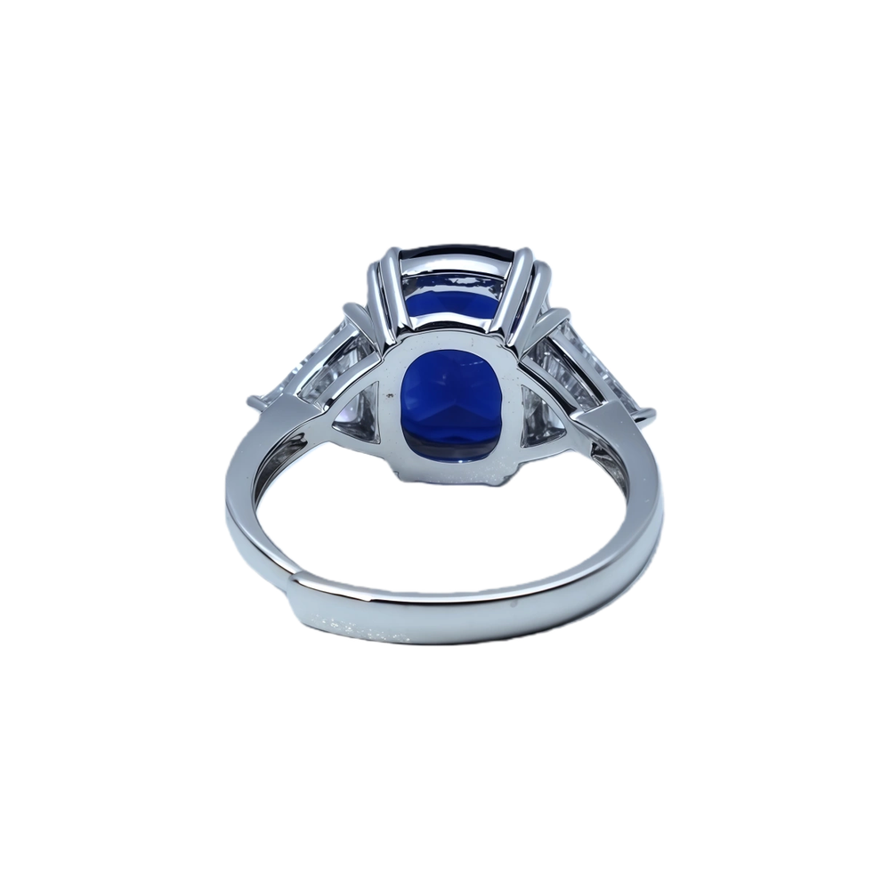 Pillow-Cut Blue Spinel Sterling Silver Closed-Back Ring | White Gold-Plated Triangle Zirconia Accents
