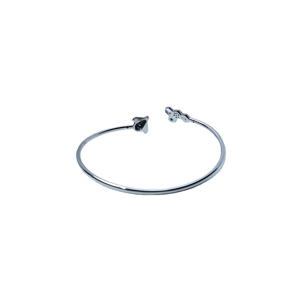 Green Tourmaline Bee Bracelet | White Gold-Plated Honeycomb Hexagonal Open Bangle