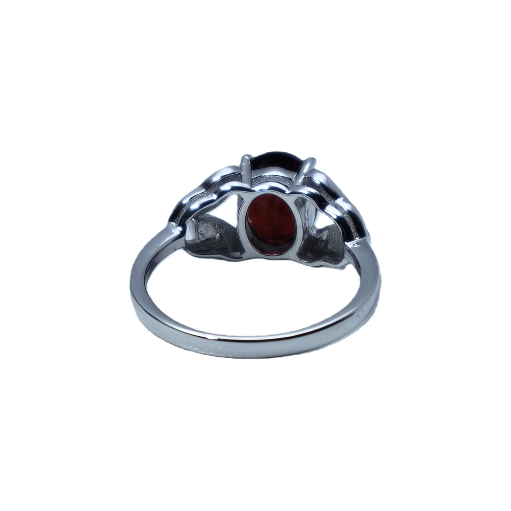 Oval Garnet Sterling Silver Ring | Vintage Leaf Design Set with 5A Zirconia