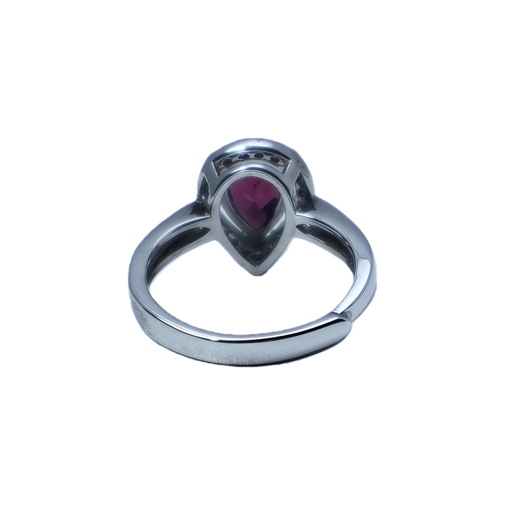 Teardrop Garnet Sterling Silver Ring | Set with 5A Zircon, Adjustable Open Band