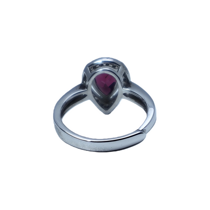 Teardrop Garnet Sterling Silver Ring | Set with 5A Zircon, Adjustable Open Band