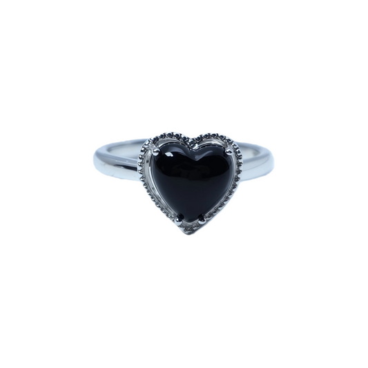 Black Agate Heart Ring