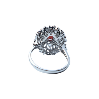 Amethyst Flower 925 Sterling Silver Ring White Gold Plated Teardrop Zirconia Petal Ring