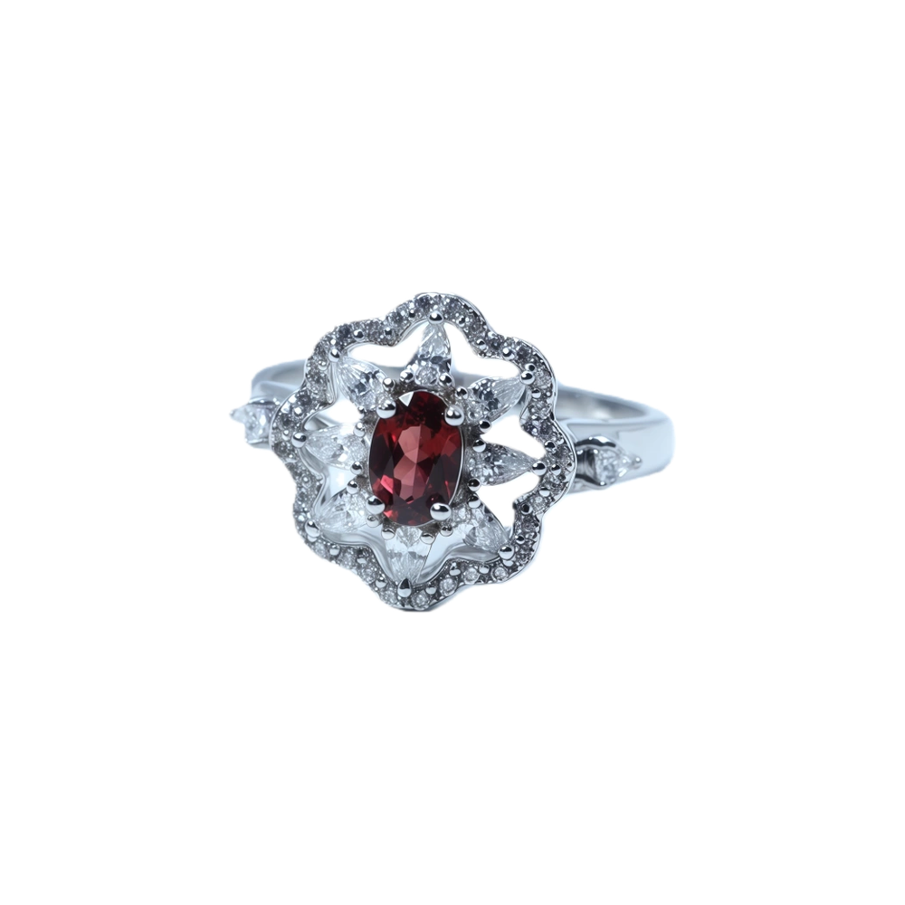 Flower-Shaped Luxury Garnet Ring