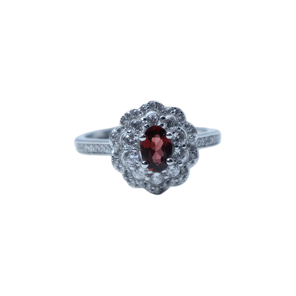 Garnet Accent Stones  Floral Ring