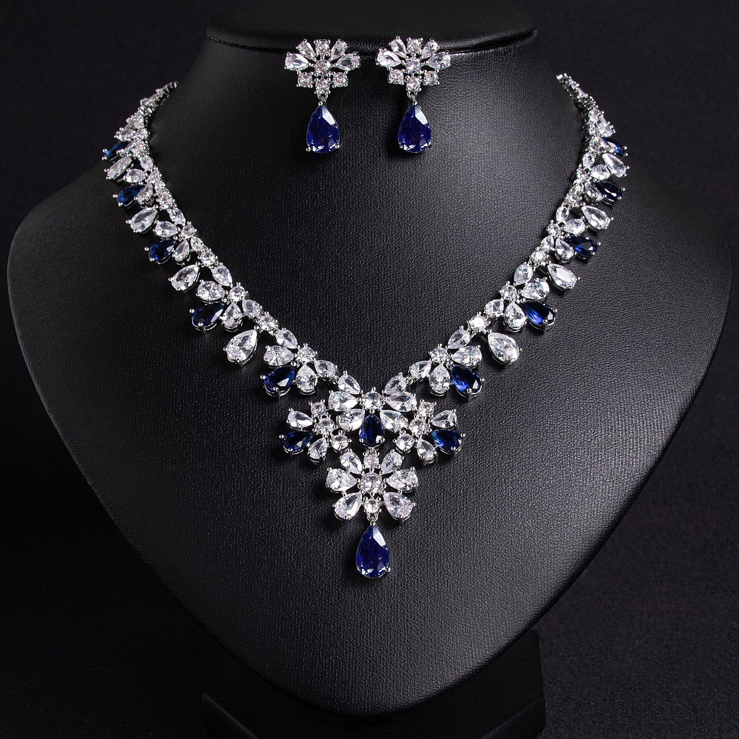 Shining Zircon Bridal Necklace Earrings Set 18K Gold Plated View 1