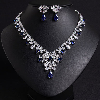 Shining Zircon Bridal Necklace Earrings Set 18K Gold Plated View 1