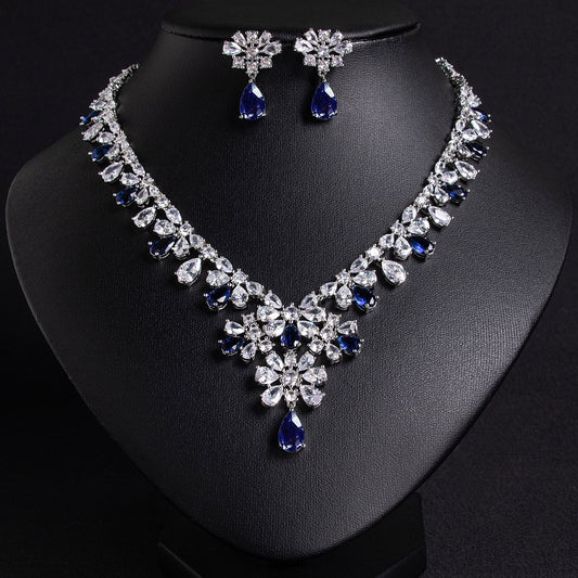 Shining Zircon Bridal Necklace Earrings Set 18K Gold Plated View 1