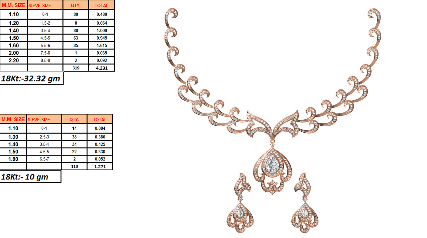 18K Gold Necklace & Earring Set 2 | Moissanite Natural Diamond Lab Diamond | Bridal Luxury | Bo Cheng Jewelry