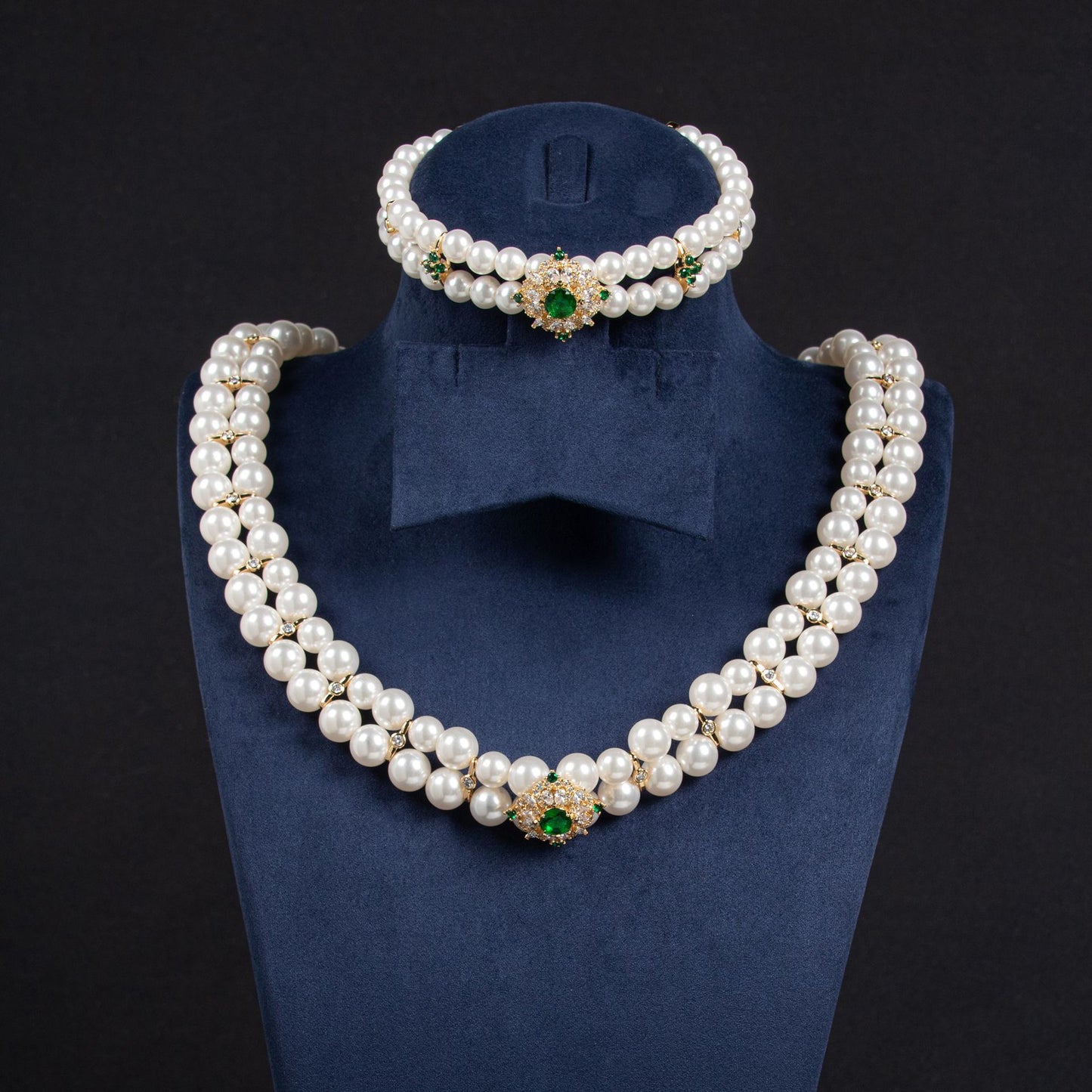 Pearl Beaded Bridal Necklace Bracelet Set 18K Gold Plated Wholesale