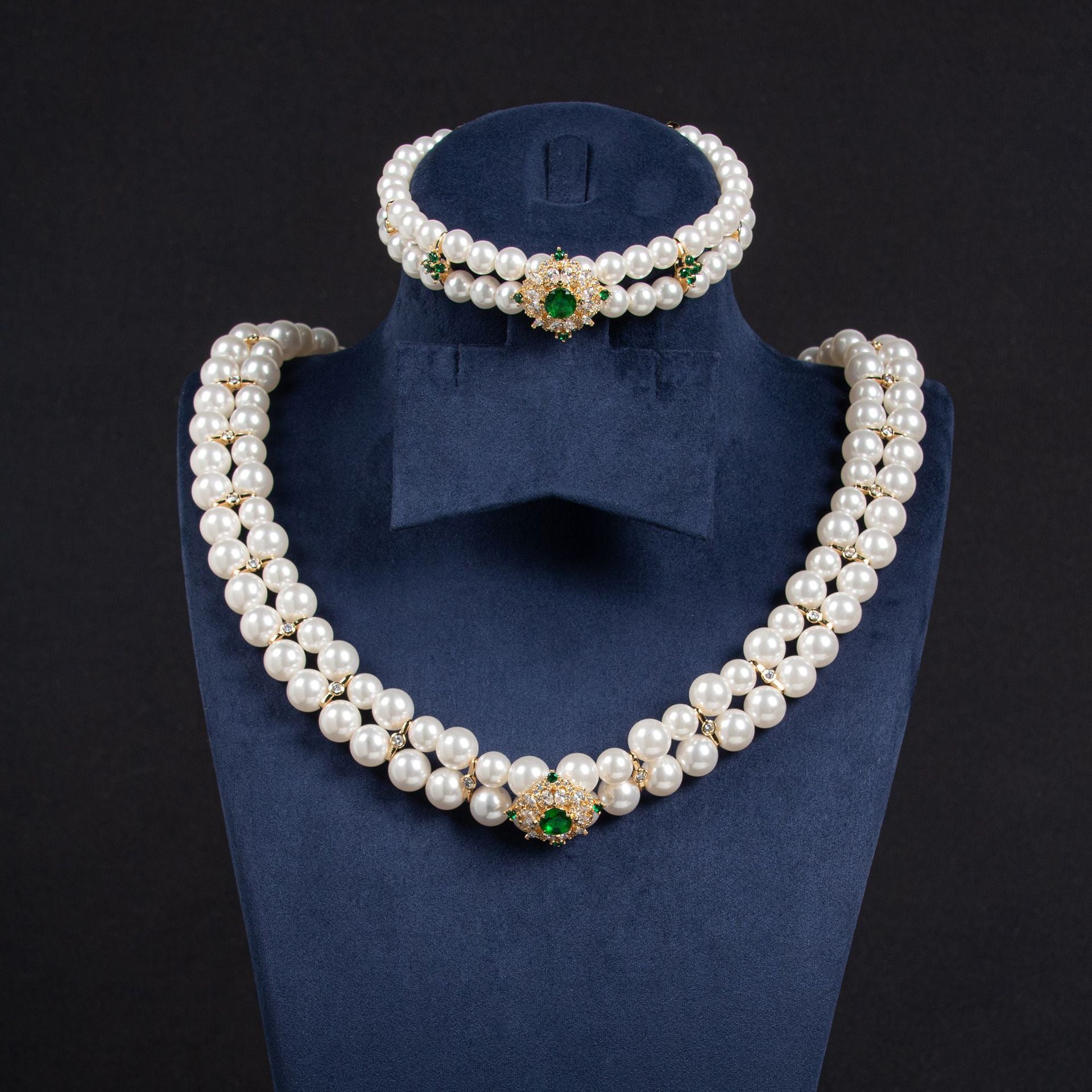 Pearl Beaded Bridal Necklace Bracelet Set 18K Gold Plated Wholesale