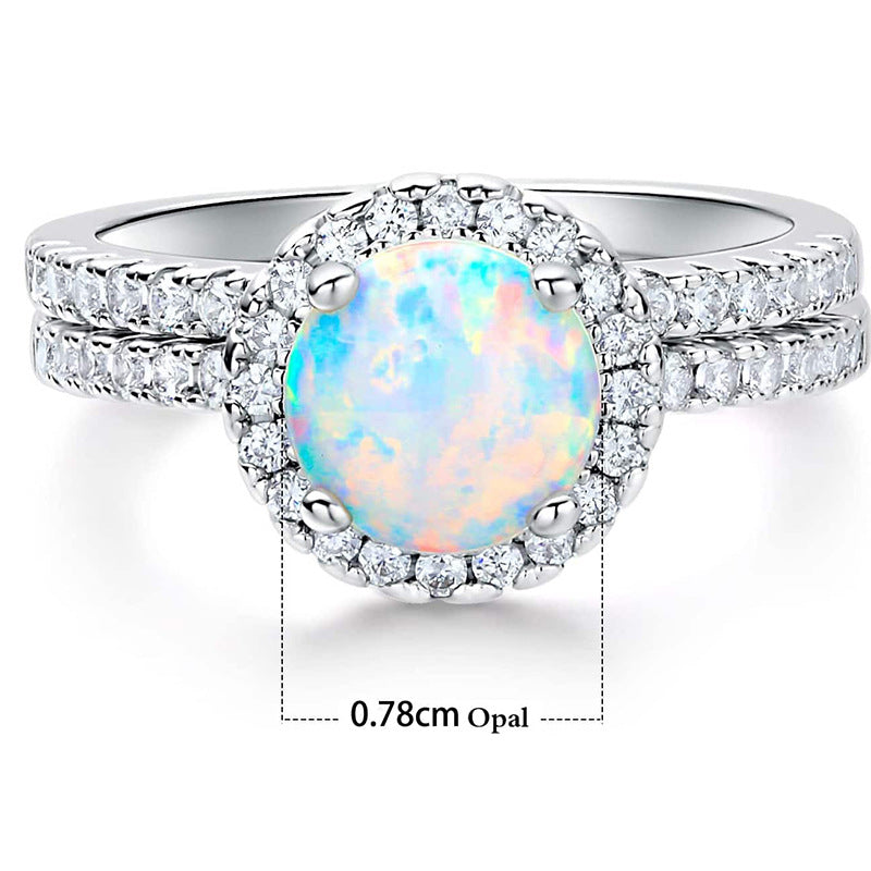 White Fire Opal & Micro Pavé CZ Two-Piece Ring Set | Bridal Stack  | Wholesale Opal Jewelry | Bo Cheng Jewelry