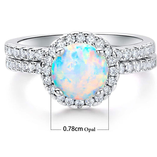 White Fire Opal & Micro Pavé CZ Two-Piece Ring Set | Bridal Stack  | Wholesale Opal Jewelry | Bo Cheng Jewelry