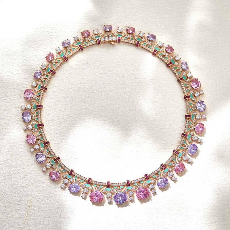 Aurora enamel gala necklace in 18K gold plated copper wholesale