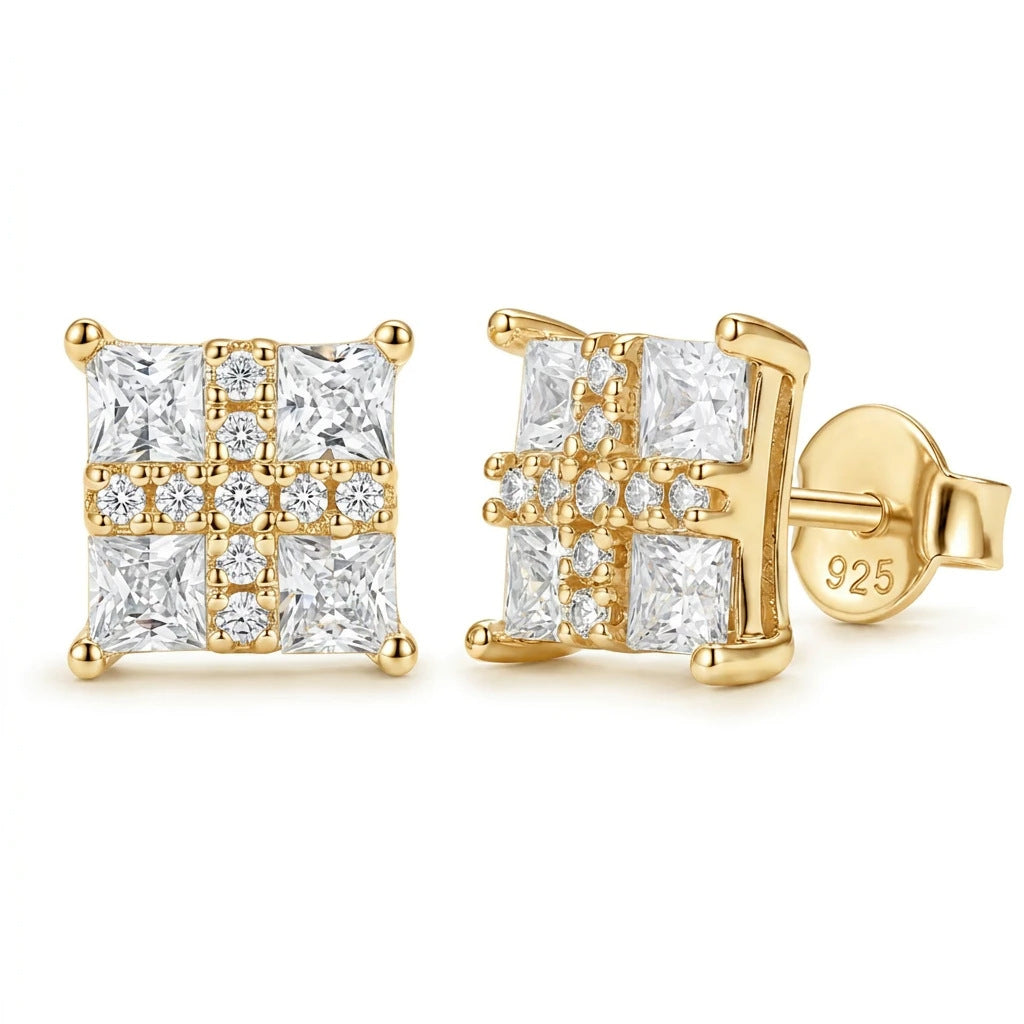 European and American Cross-Border Princess-Cut Moissanite S | 925 Silver Moissanite Earrings | CZ Options | Wholesale