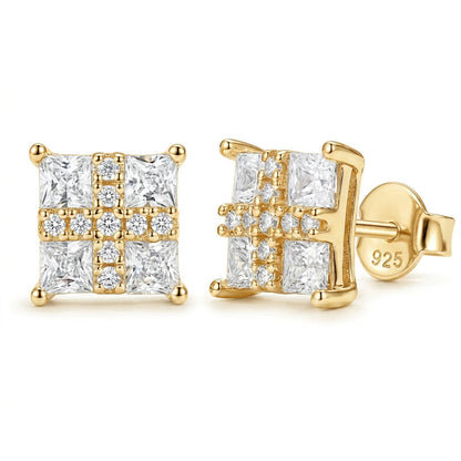 European and American Cross-Border Princess-Cut Moissanite S | 925 Silver Moissanite Earrings | CZ Options | Wholesale