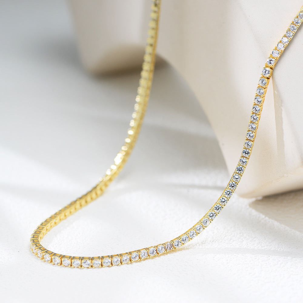 S925 Sterling Silver Gold-Plated Full Diamond Tennis Necklace High Qu.5mm Zircon Single Row Necklace 40cm