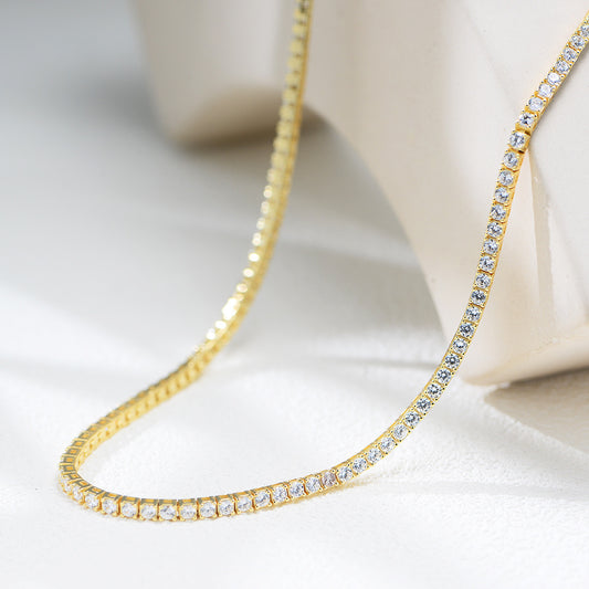 S925 Sterling Silver Gold-Plated Full Diamond Tennis Necklace High Qu.5mm Zircon Single Row Necklace 40cm