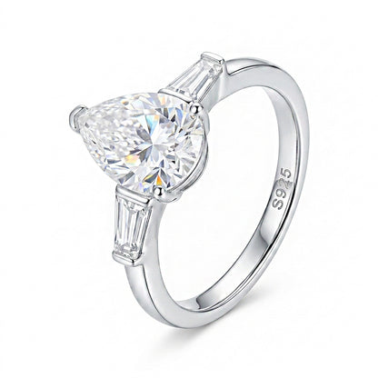 925 Silver Three-Stone Water Drop Ring | Moissanite or CZ