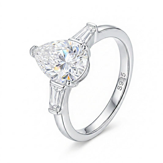 925 Silver Three-Stone Water Drop Ring | Moissanite or CZ