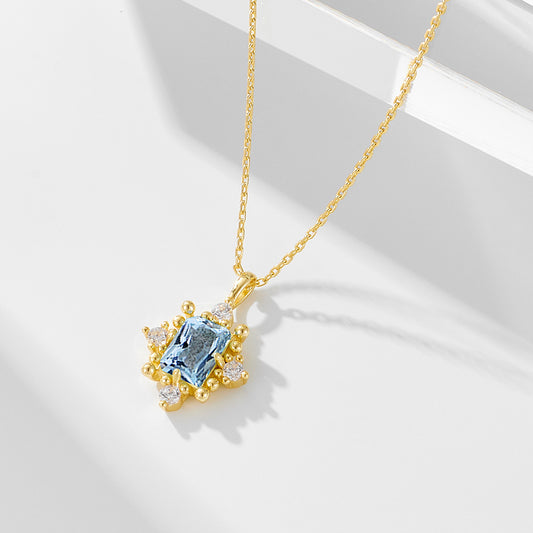 S925 Sterling Silver Accessible Luxury Retro Natural Sky Blue Topaz Necklace Women's Niche Design Eu